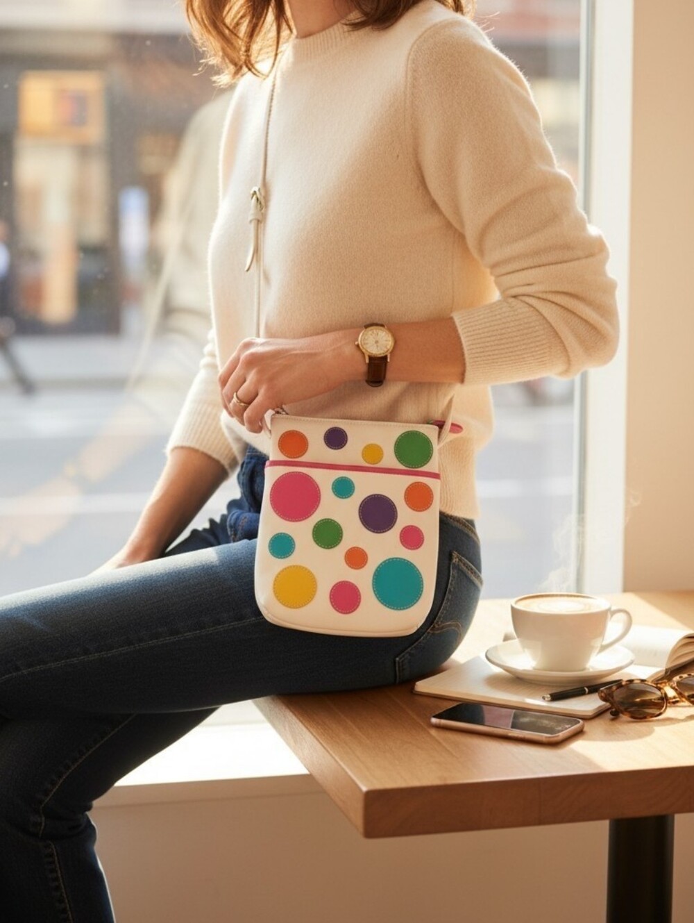 ili Newyork Genuine Leather Rainbow Dots Crossbody.